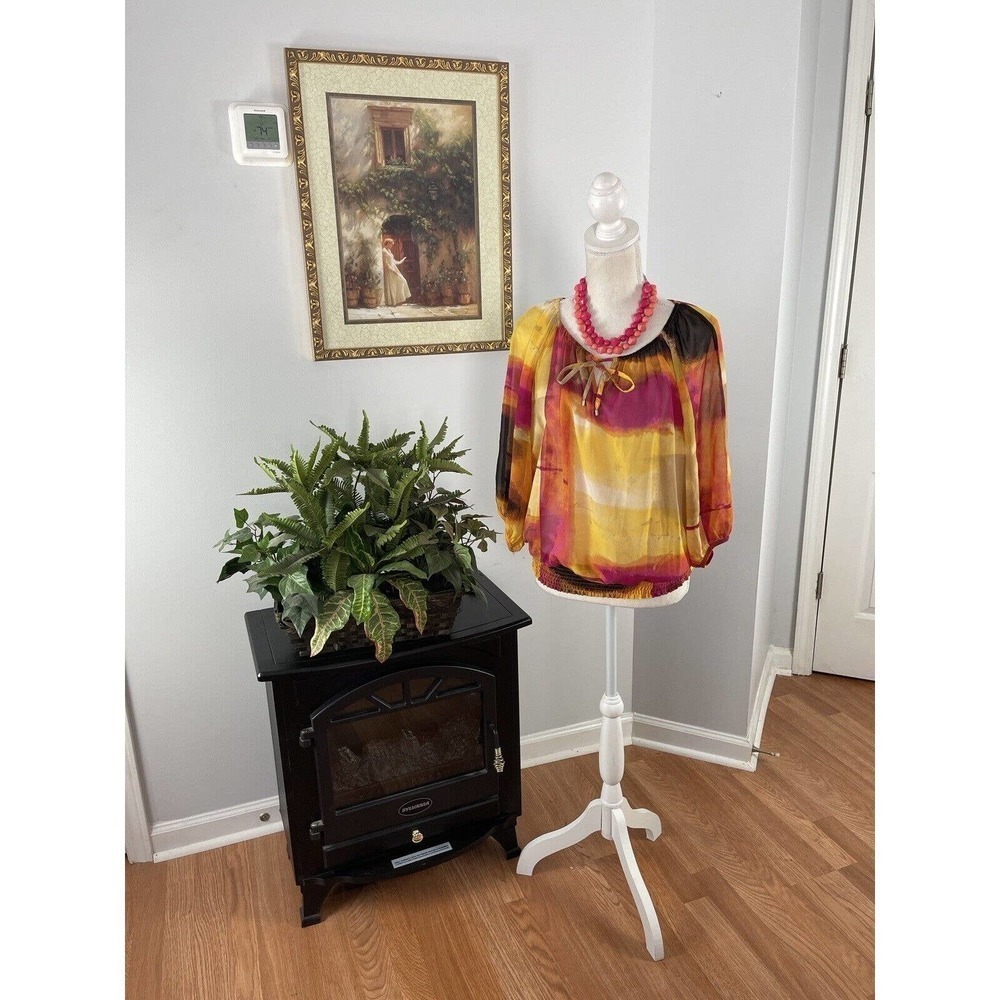 Alfani Women's Multicolor Abstract Round Neck Long Sleeve Pullover Sheer Top 8P